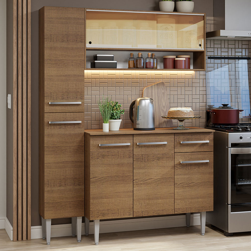Cocina Compacta 137cm sin Fregadero Marrón Emilly 09