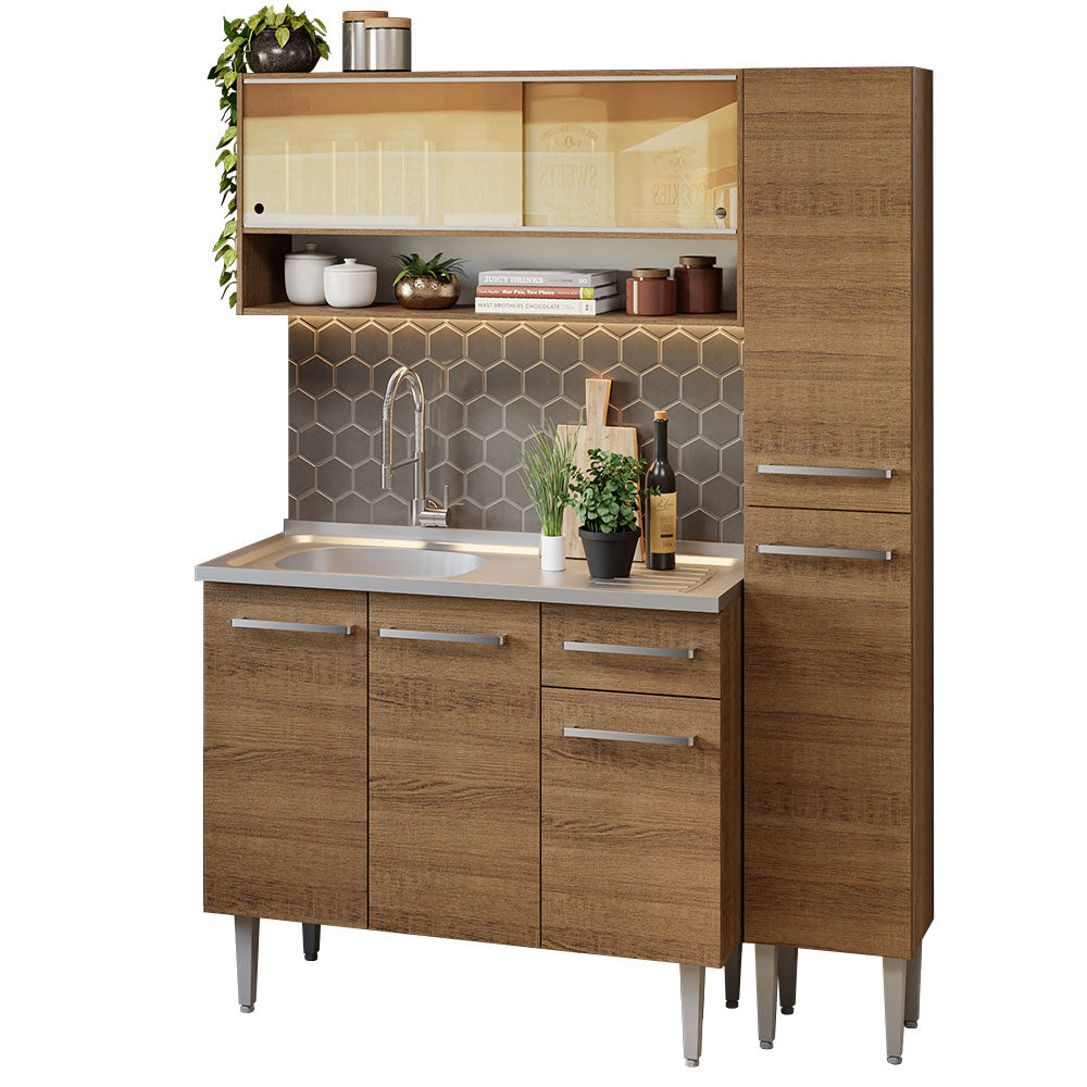 Cocina Compacta 137cm con Fregadero Marrón Emilly 10