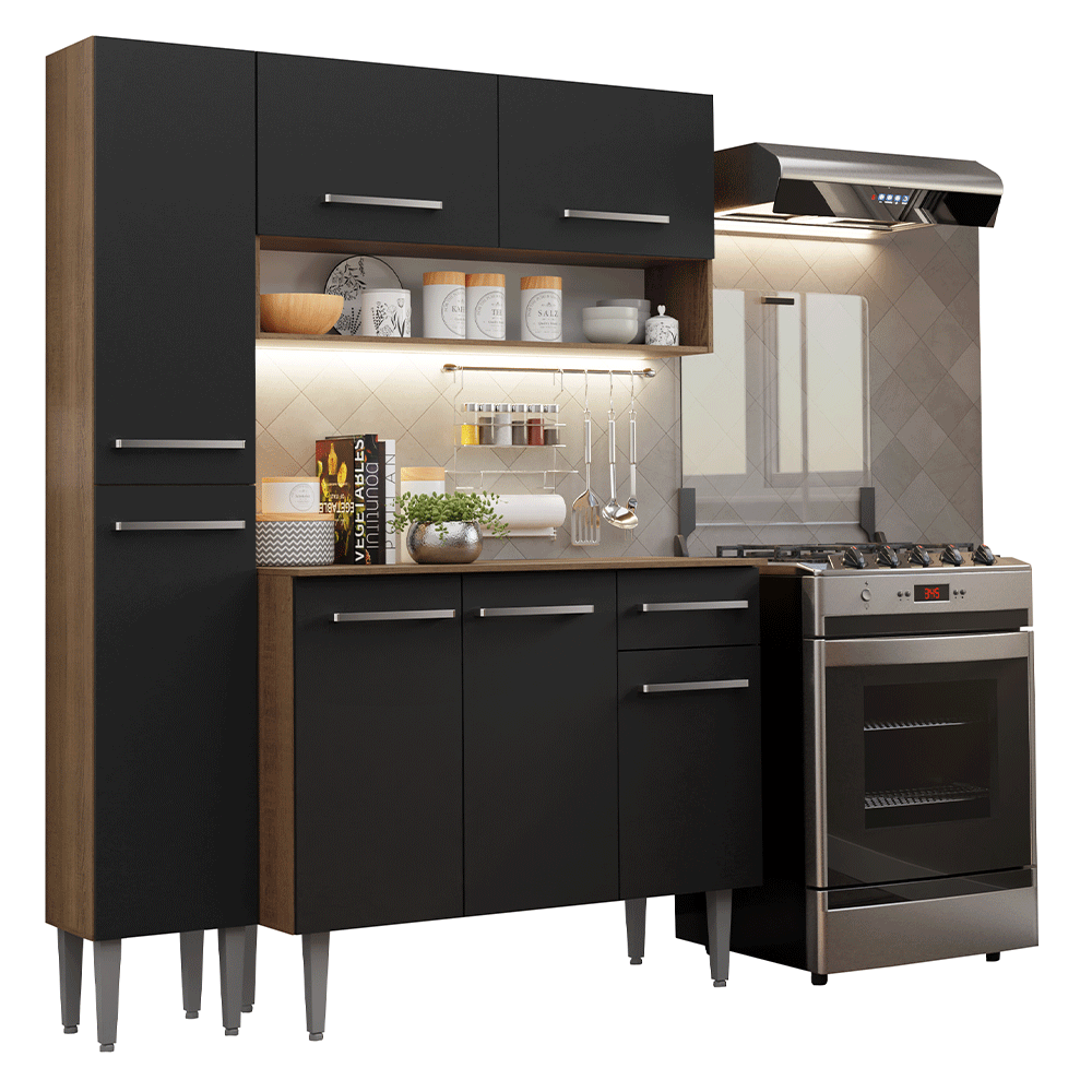 Cocina Integral 137 cm Marrón/Negro Emilly