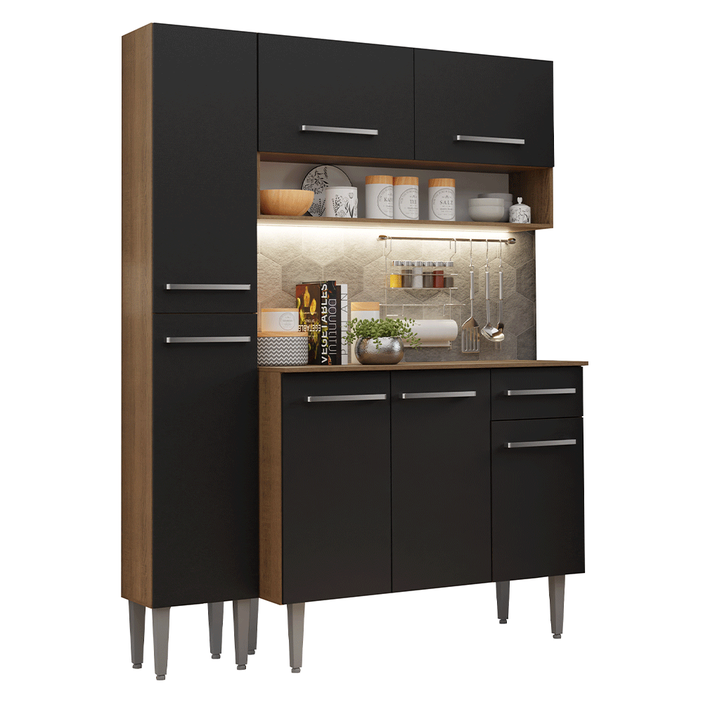 Cocina Compacta 137 cm Emilly Marrón/Negro 012