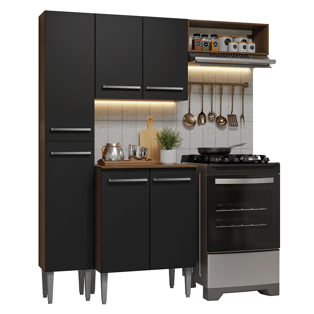 Cocina Compacta 156 cm Emilly Marrón/Negro 01