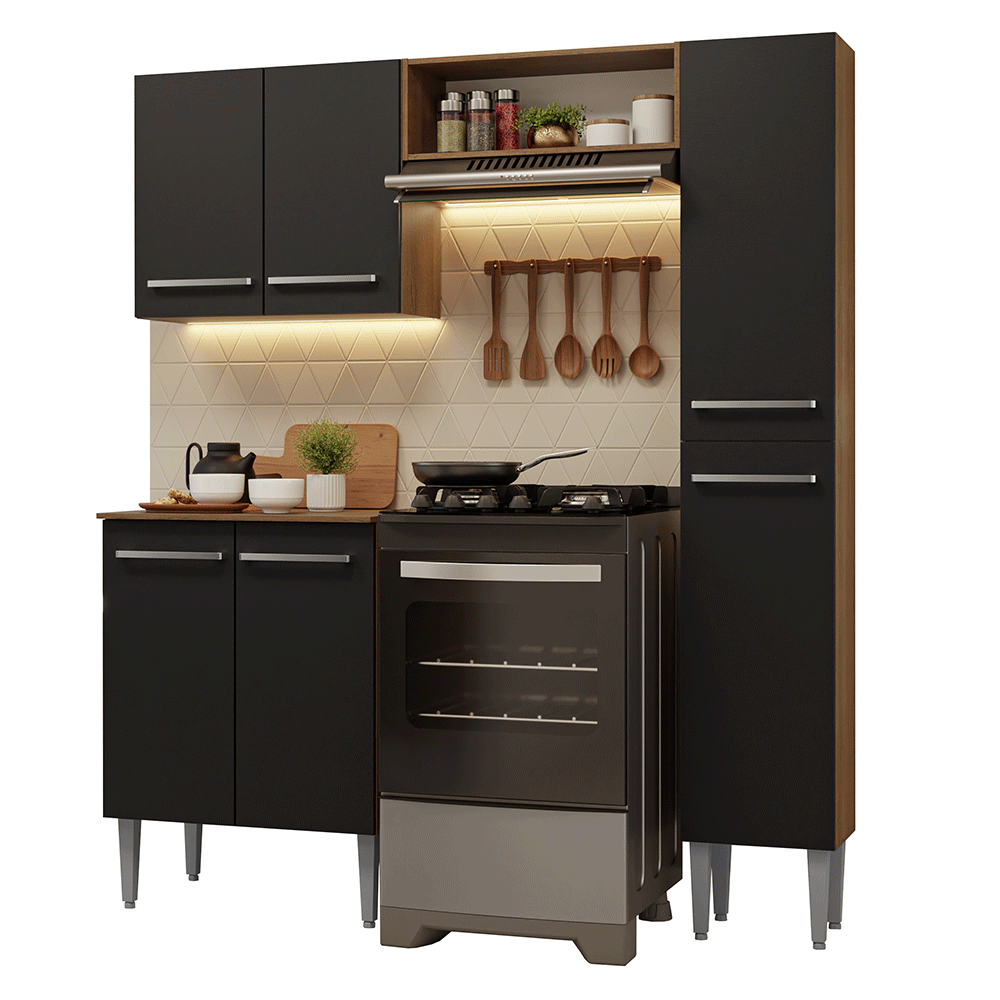 Cocina Compacta 156 cm Marrón/Negro Emilly Madesa