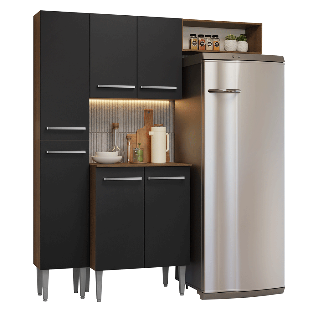 Cocina Compacta 156 cm Marrón/Negro Emilly Madesa
