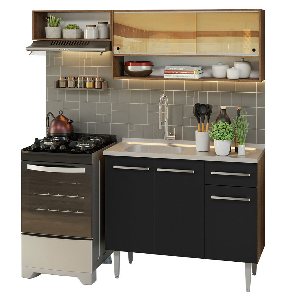 Cocina Compacta 165cm con Fregadero Marrón/Negro Emilly 01
