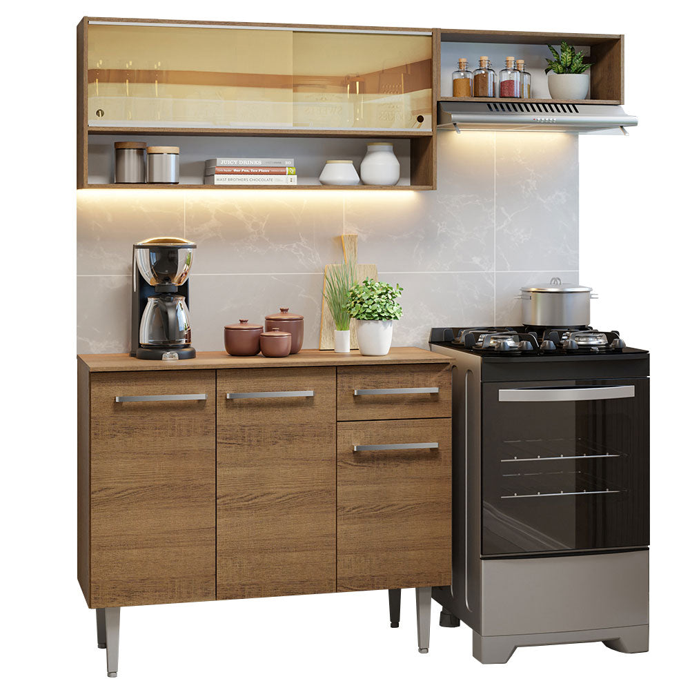 Cocina Compacta 165cm sin Fregadero Marrón Emilly 02