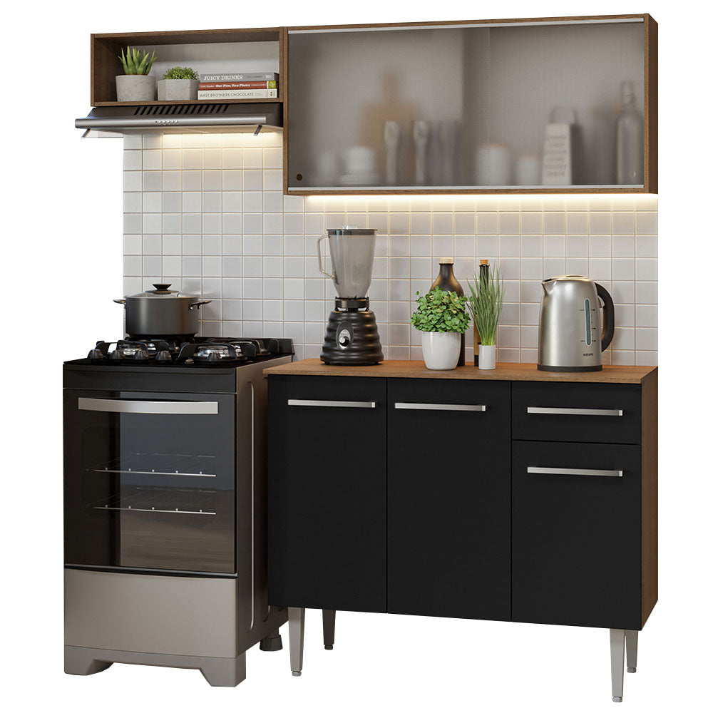 Cocina Compacta 165 cm Marrón/Negro Emilly Madesa