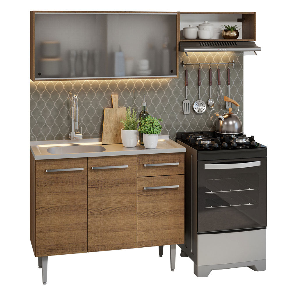 Cocina Compacta 165cm con Fregadero Marrón Emilly 05
