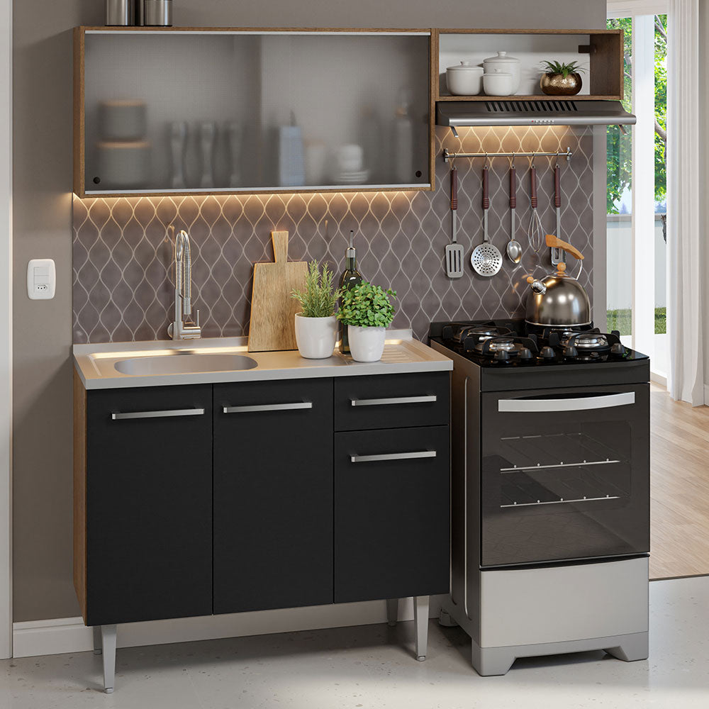 Cocina Compacta 165cm con Fregadero Marrón/Negro Emilly 05