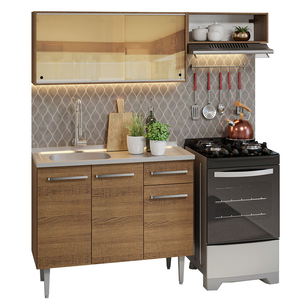 Cocina Compacta 165cm con Fregadero Marrón Emilly 06