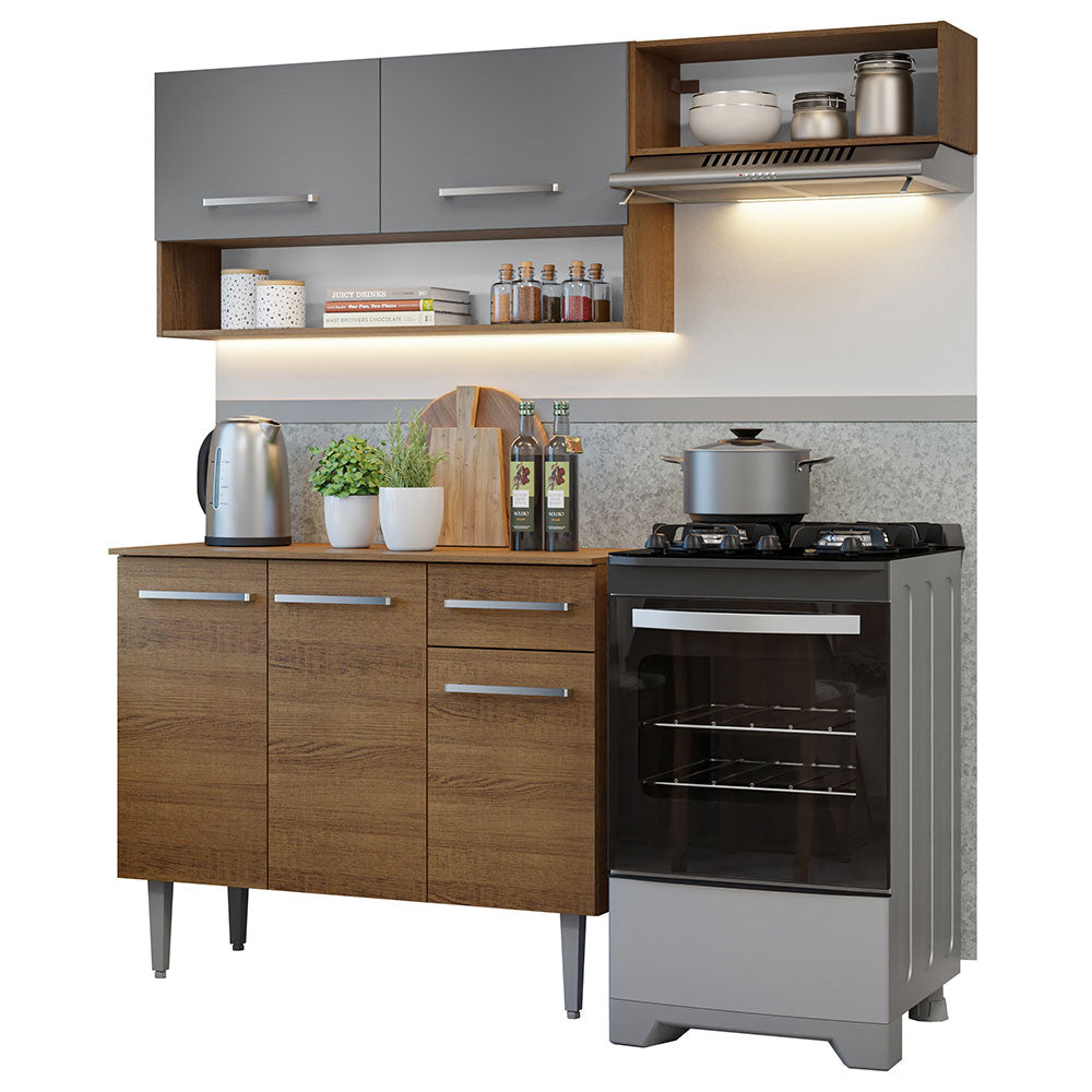 Cocina Compacta 165 cm 5 Puertas 1 Cajón Marrón/Gris Emilly Madesa 07
