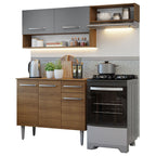 Cocina Compacta 165 cm 5 Puertas 1 Cajón Marrón/Gris Emilly Madesa 07