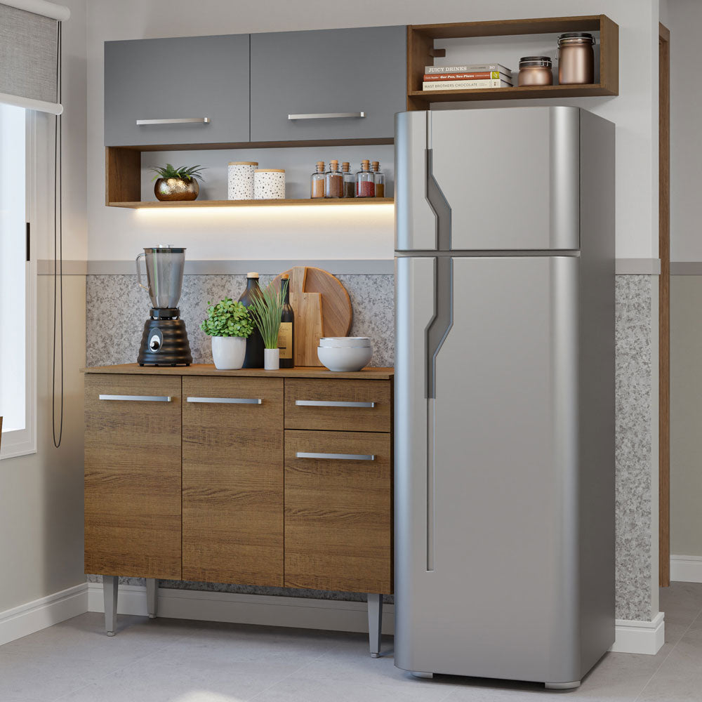 Cocina Integral 165cm con Encimera Marrón/Gris Emilly Madesa 08