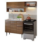 Cocina Compacta 165 cm 5 Puertas 1 Cajón Con Fregadero Marrón Emilly Madesa 09
