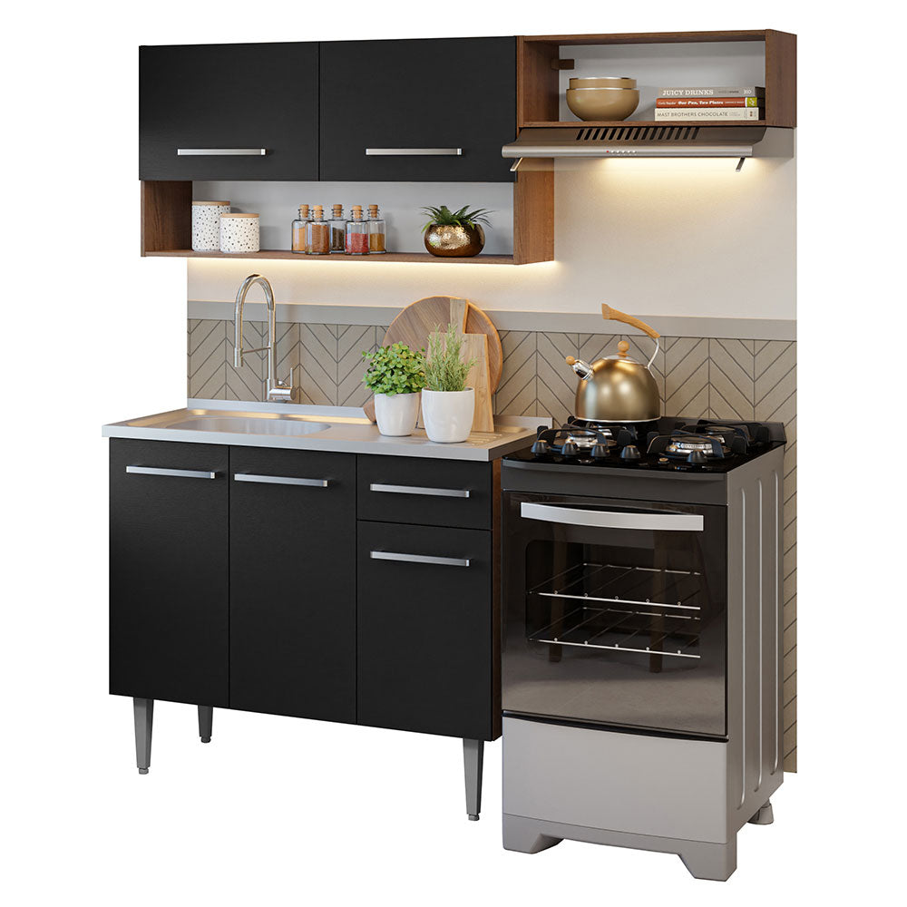 Cocina Integral 165cm con Tarja Marrón/Negro Emilly 09