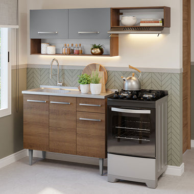 Cocina Compacta 165 cm Con Fregadero Marrón/Gris Emilly Madesa