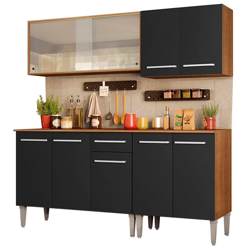 Cocina Compacta 169 cm Marrón/Negro Emilly Madesa
