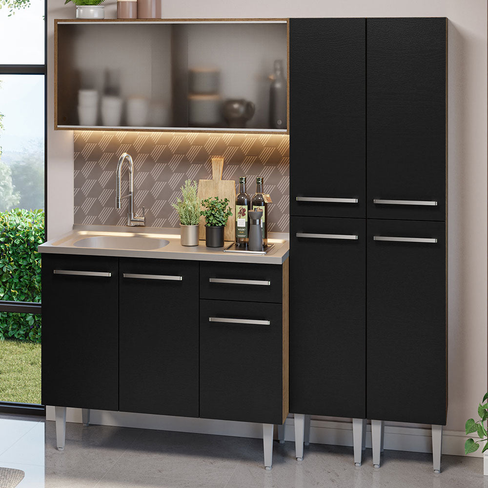 Cocina Compacta 169cm con Fregadero Marrón/Negro Emilly 11