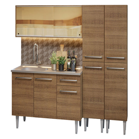 Cocina Compacta 169cm Com Mesón de Acero Marrón Emilly Madesa 12