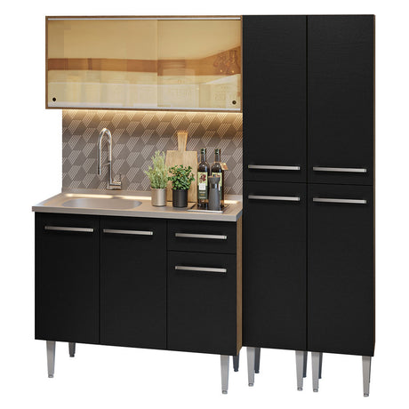 Cocina Compacta 169cm Com Mesón de Acero Marrón/Negro Emilly Madesa 12