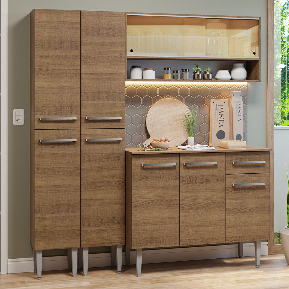 Cocina Compacta 169cm sin Fregadero Marrón Emilly 13