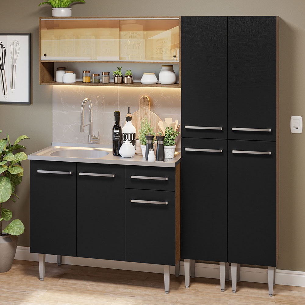 Cocina Compacta 169cm con Fregadero Marrón/Negro Emilly 14