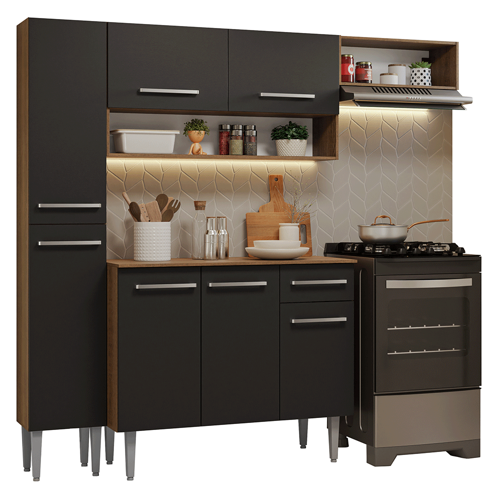 Cocina Compacta 197 cm Emilly Marrón/Negro 02