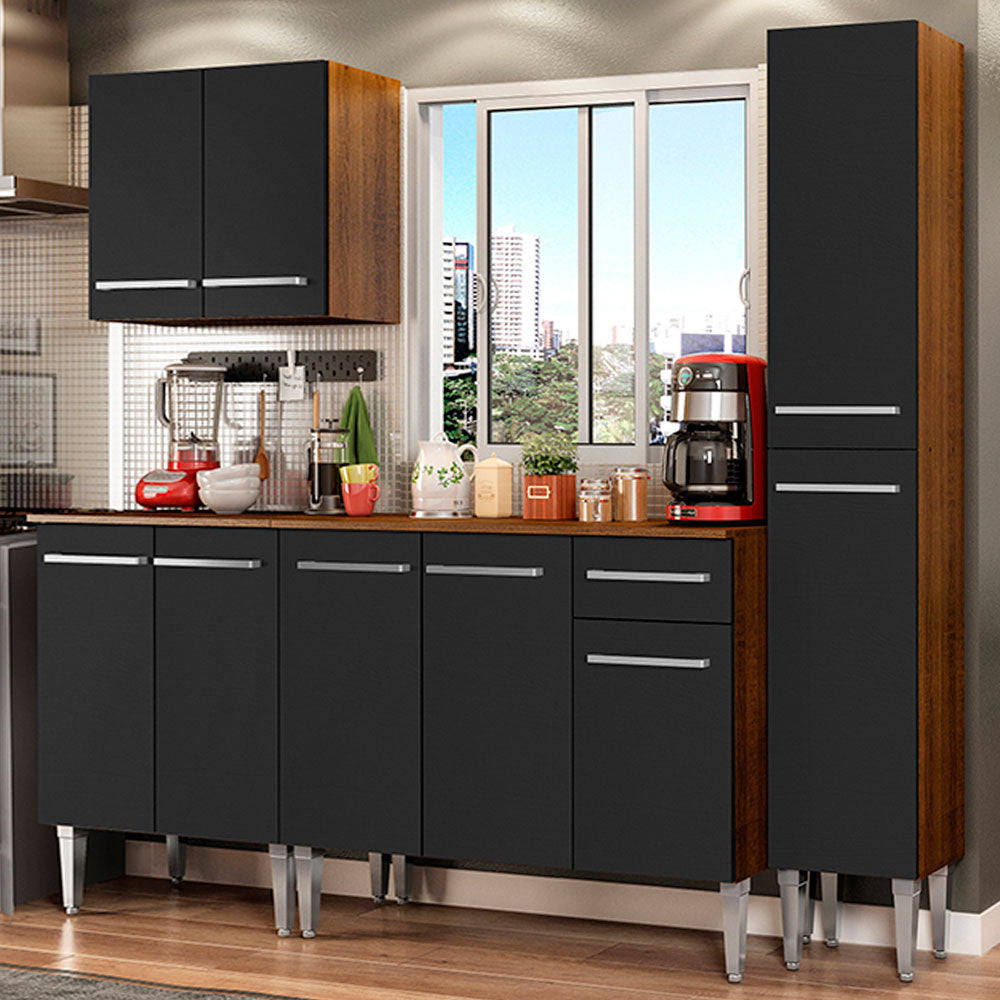 Cocina Compacta 201 cm Marrón/Negro Emilly Madesa
