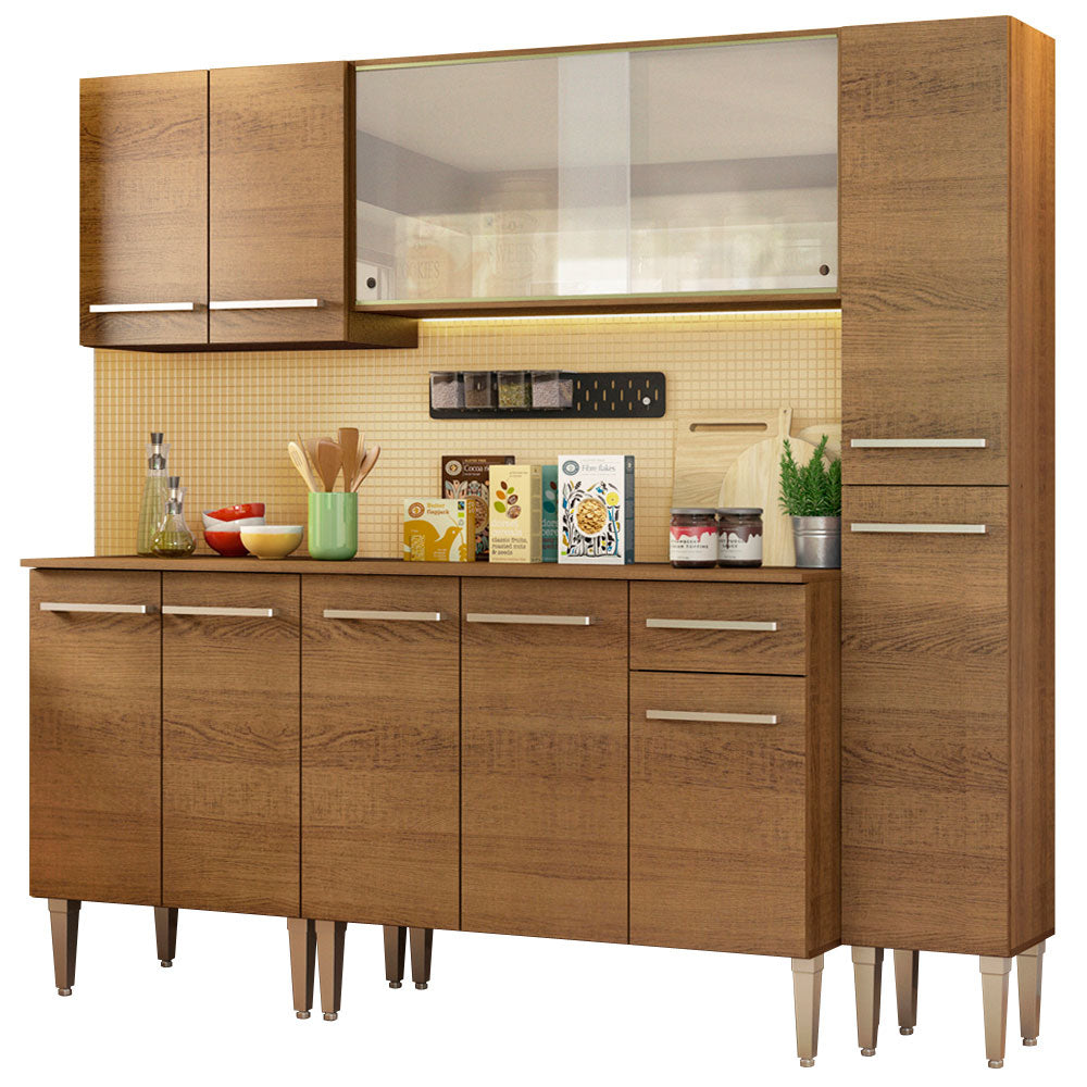 Cocina Compacta 201 cm 11 Puertas 1 Cajón Marrón Emilly Madesa 02