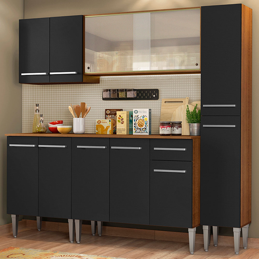 Cocina Compacta 201 cm 11 Puertas 1 Cajón Marrón/Negro Emilly Madesa 02