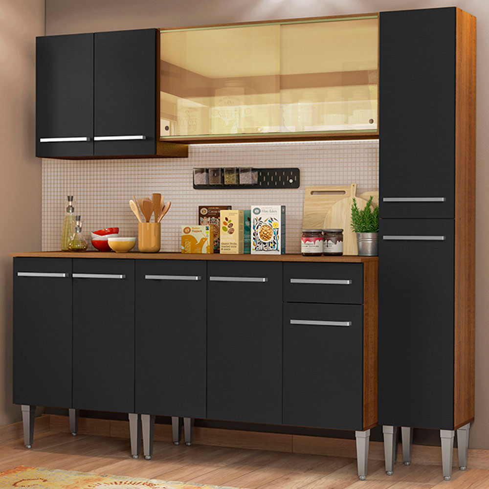 Cocina Compacta 201 cm Marrón/Negro Emilly Madesa