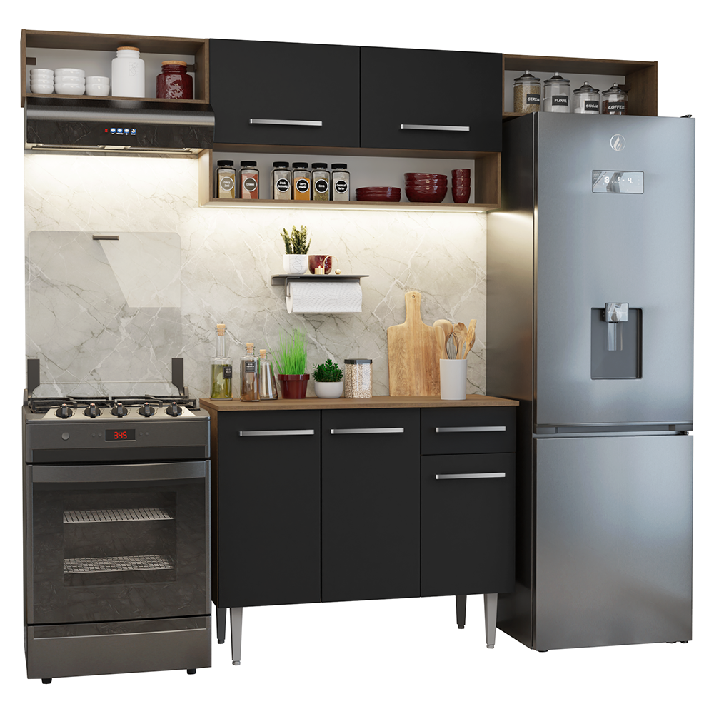 Cocina Integral 225cm Marrón/Negro Emilly Madesa 01