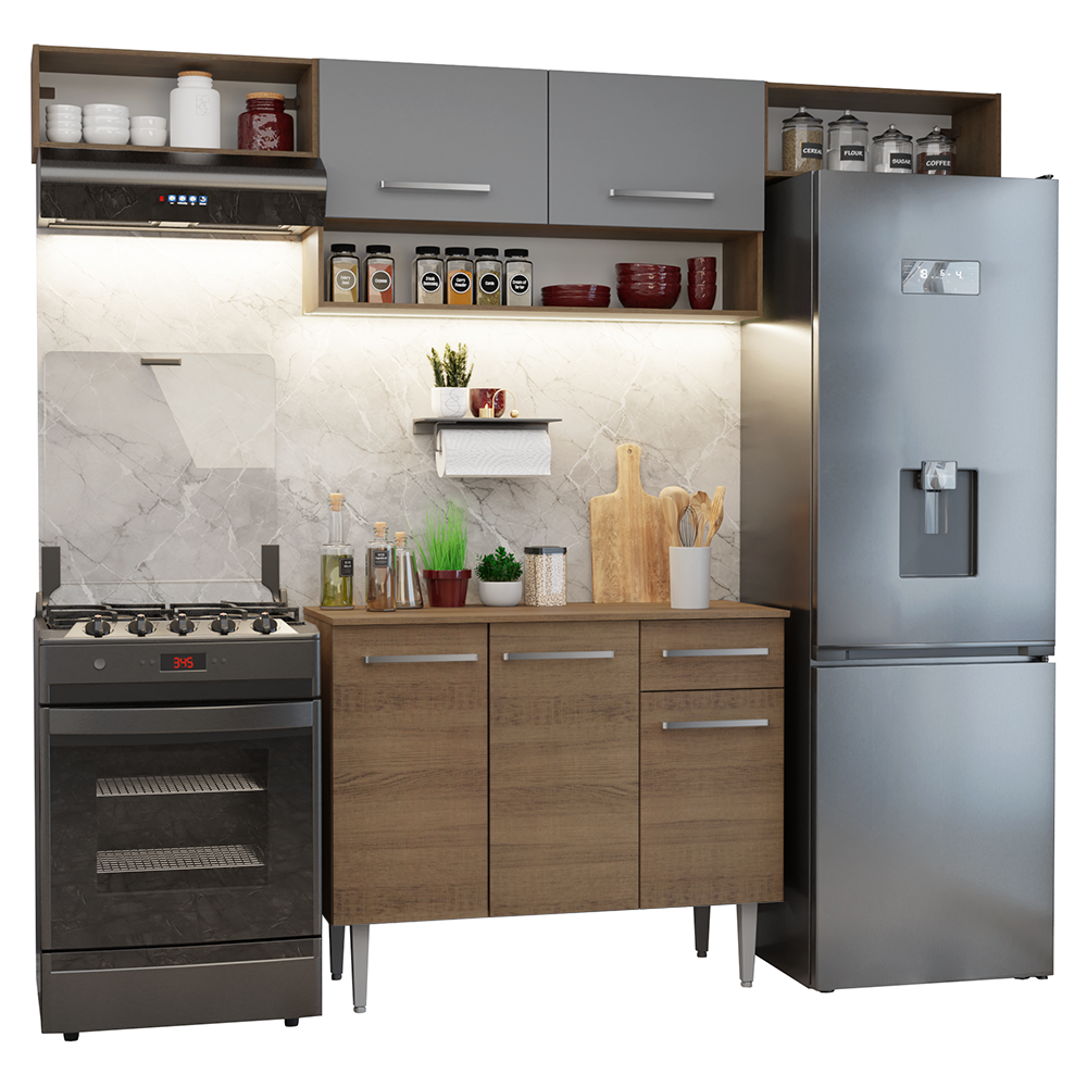 Cocina Integral 225cm Marrón/Gris Emilly Madesa 01