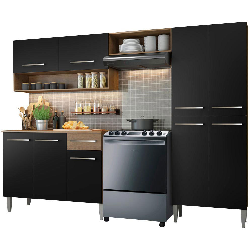 Cocina Compacta 229 cm Marrón/Negro Emilly Madesa