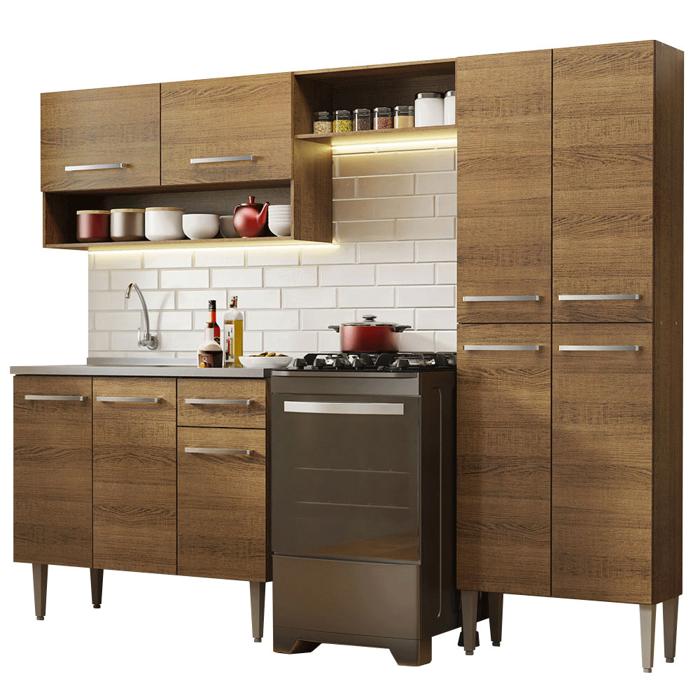 Cocina Compacta 229 cm 9 Puertas 1 Cajón Con Fregadero Marrón Emilly Madesa 10