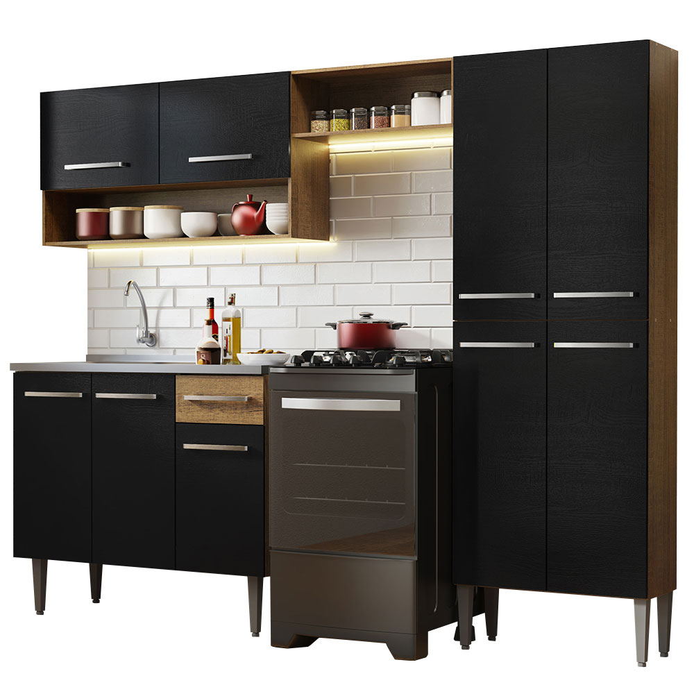 Cocina Integral 229cm con Fregadero Marrón/Negro Emilly 10