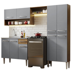 Cocina Compacta 229 cm 9 Puertas 1 Cajón Con Fregadero Marrón/Gris Emilly Madesa 10
