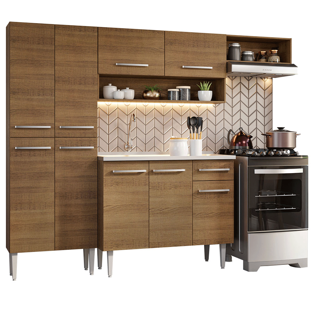 Cocina Compacta 229 cm 9 Puertas 1 Cajón Con Fregadero Marrón Emilly Madesa 12