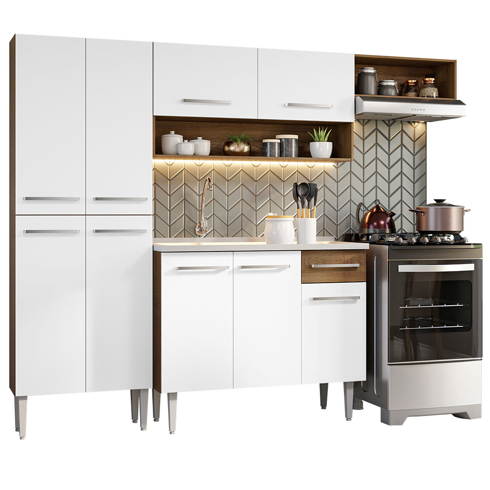 Cocina Integral 229cm con Fregadero Marrón/Blanco Emilly 12
