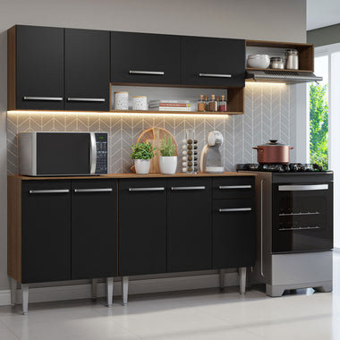 Cocina Compacta 229 cm Marrón/Negro Emilly Madesa