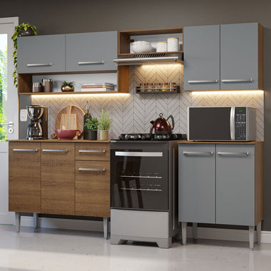 Cocina Compacta 229 cm Marrón/Gris Emilly Madesa