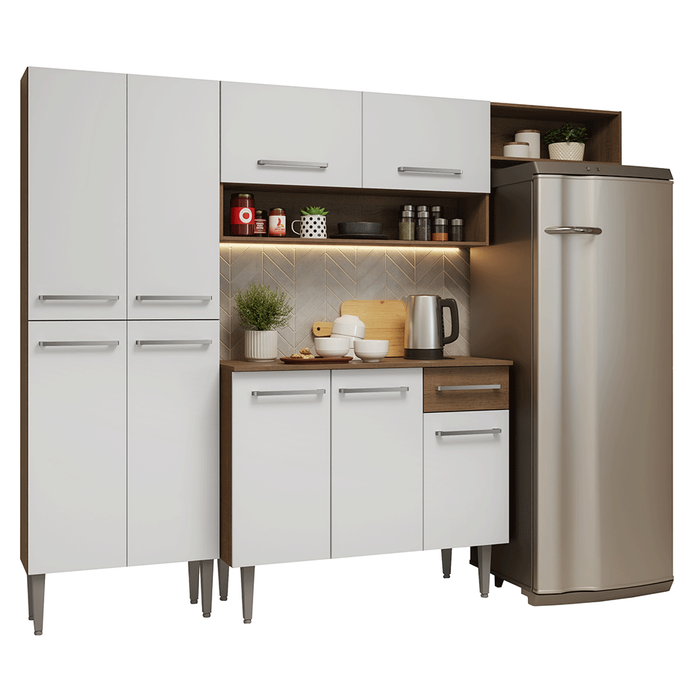Cocina Compacta 229 cm Marrón/Blanco Emilly Madesa