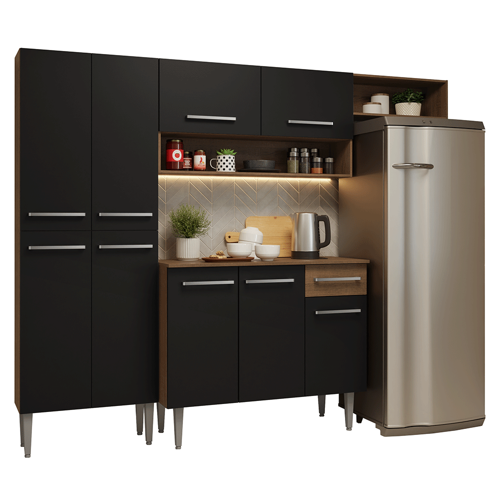 Cocina Compacta 229 cm Emilly Marrón/Negro 016
