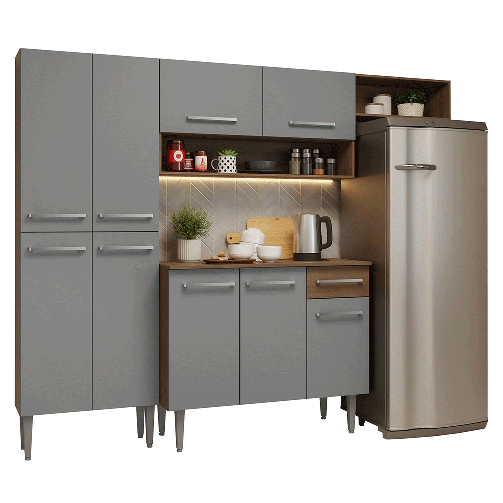 Cocina Compacta 229 cm Marrón/Gris Emilly Madesa