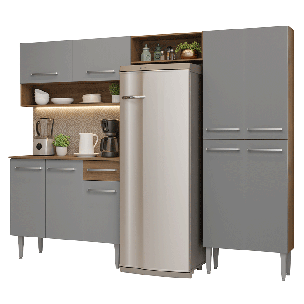Cocina Compacta 229 cm Marrón/Gris Emilly Madesa