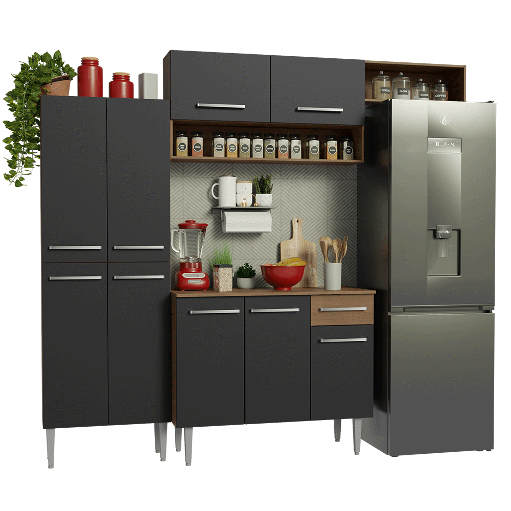 Cocina Integral 229cm Marrón/Negro Emilly Madesa 18