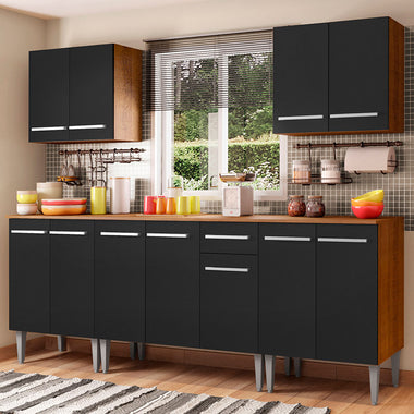 Cocina Integral 233 cm Marrón/Negro Emilly Madesa