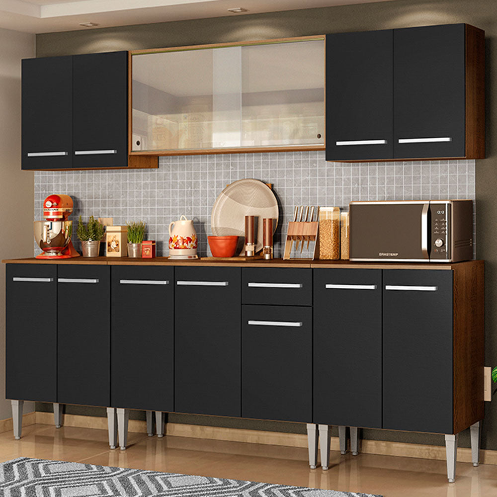 Cocina Integral 233 cm 13 Puertas 1 Cajón Marrón/Negro Emilly Madesa 02