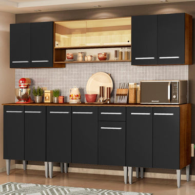 Cocina Integral 233 cm Marrón/Negro Emilly Madesa