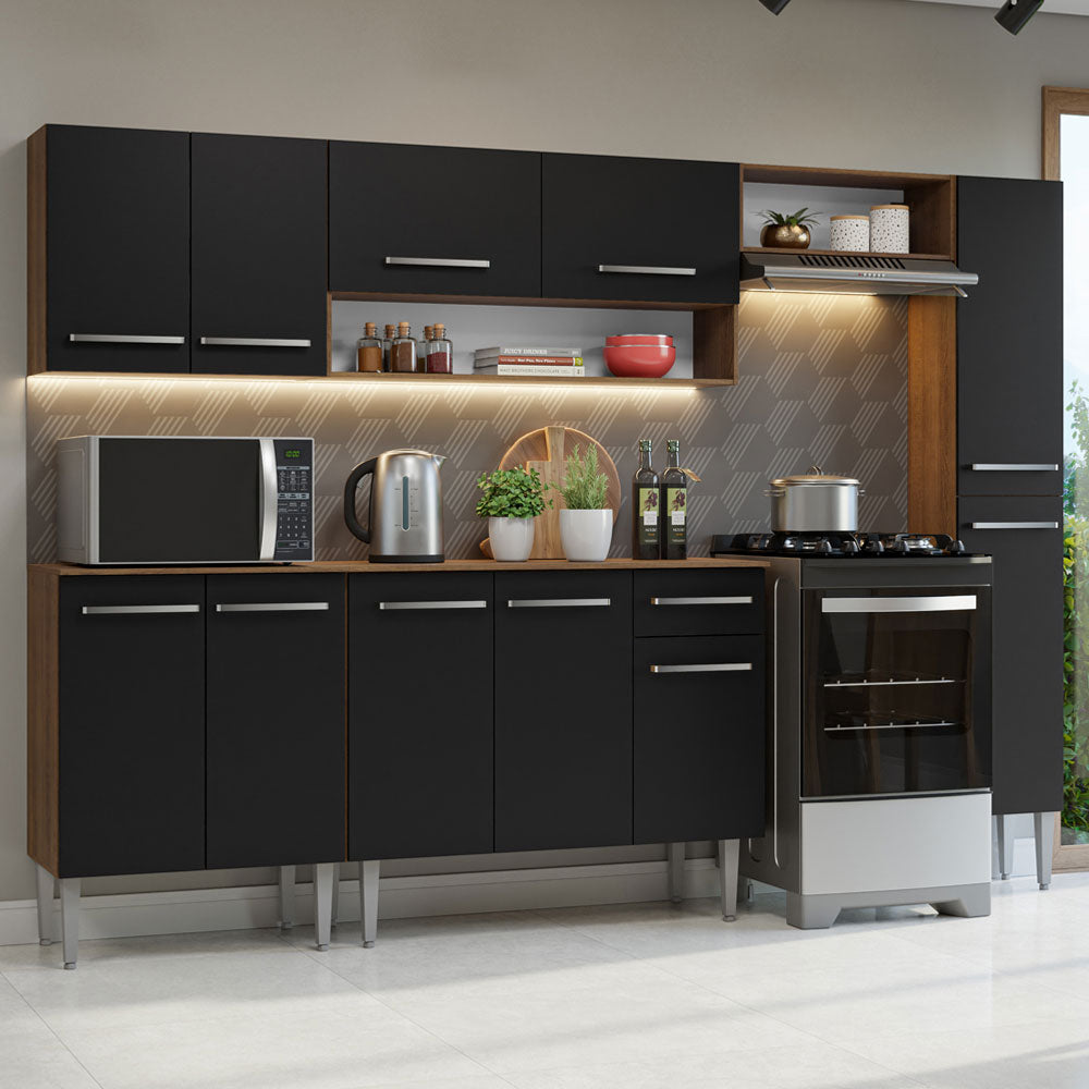 Cocina Compacta 261cm Marrón/Negro Emilly 09