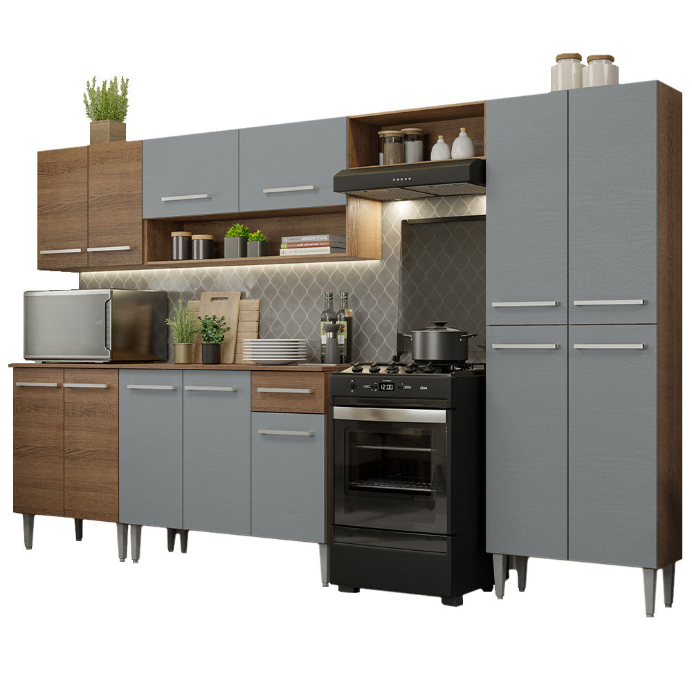 Cocina Integral 293 cm Marrón/Gris Emilly Madesa
